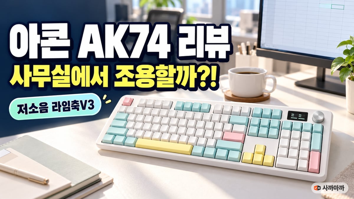 사무실 책상 위 아콘 AK74 풀배열 저소음 키보드