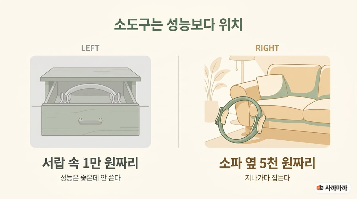서랍 속 소도구와 소파 옆 소도구를 비교한 인포그래픽