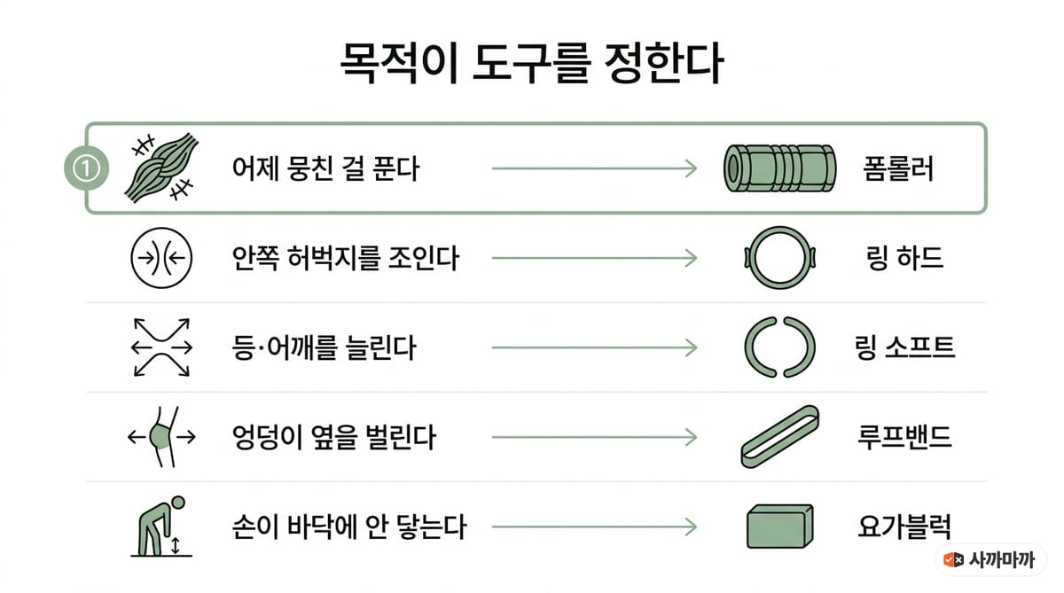 목적별로 필라테스 소도구를 연결한 인포그래픽