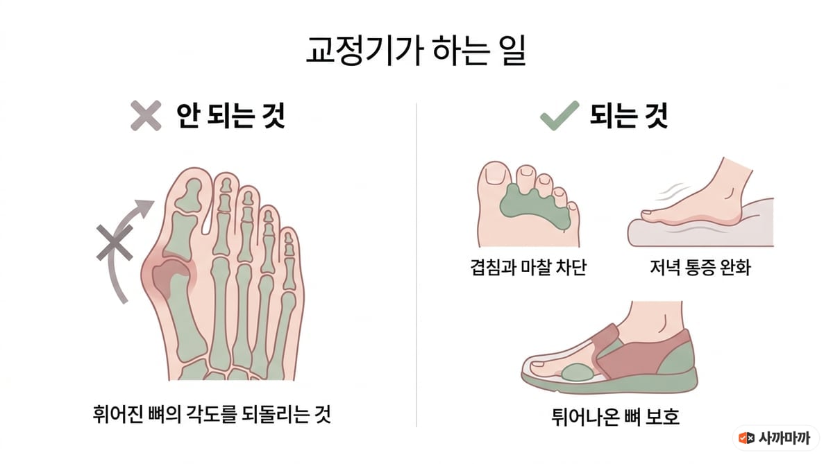 무지외반증 교정기로 되는 것과 안 되는 것을 나눠 정리한 인포그래픽