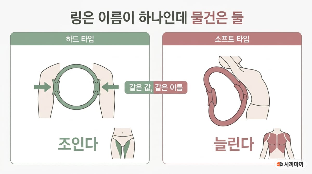 요가링 하드 타입과 소프트 타입의 쓰임을 비교한 인포그래픽