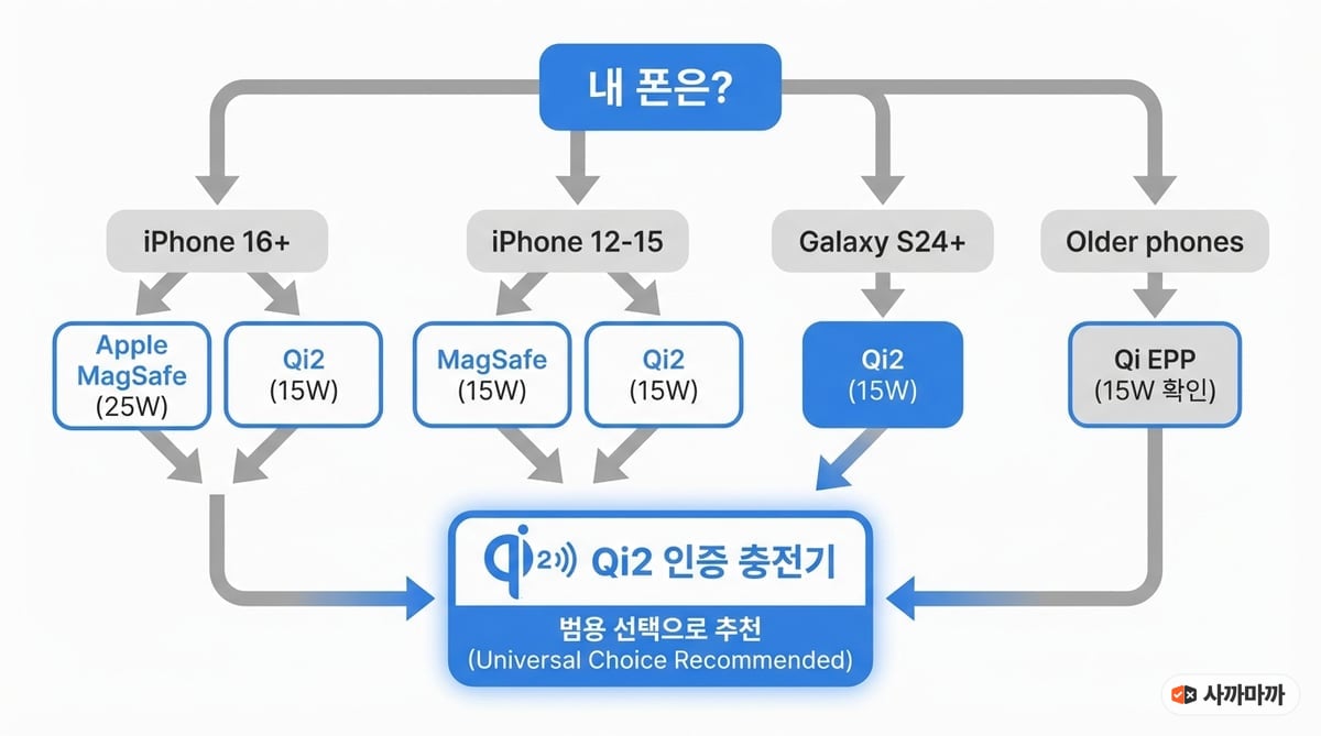 아이폰·갤럭시 기종별 적합한 무선충전기 선택 플로우차트