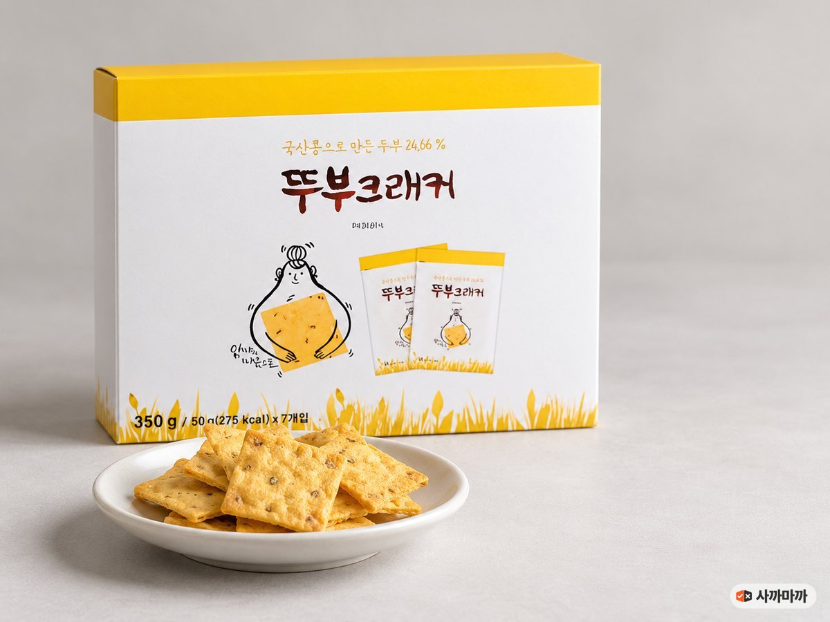 쿠키아 뚜부 크래커 상자와 접시에 담은 두부 크래커
