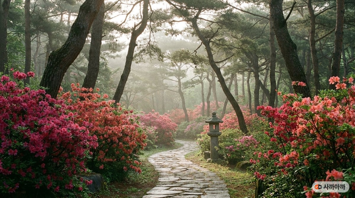 5월 철쭉이 핀 수목원의 산책로