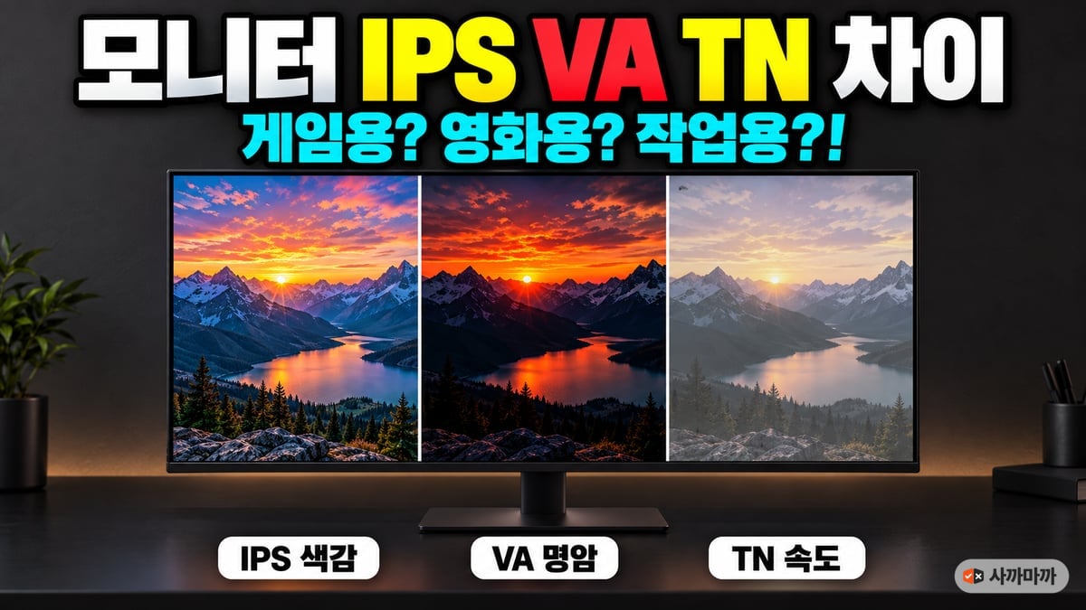 한 화면을 셋으로 나눠 본 IPS 색감·VA 명암·TN 속도 패널 차이