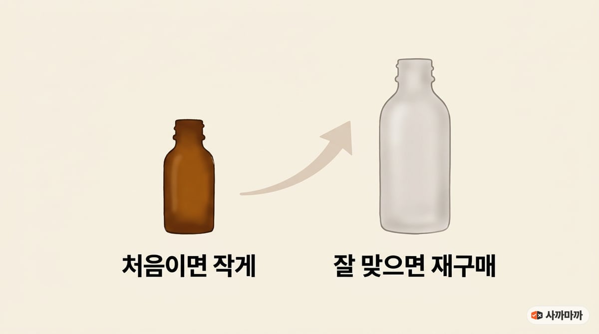 처음에는 작은 용량을 고르고 잘 맞는 제품만 큰 병으로 재구매하는 에센스 구매 기준