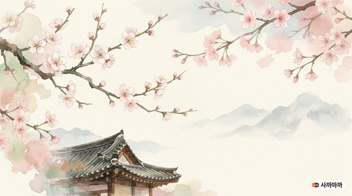3~4월 봄 — 매화와 벚꽃 수채화 일러스트