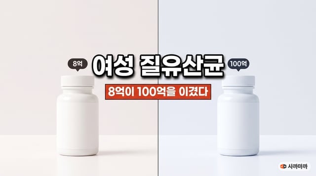 유산균 두 병을 나란히 놓고 8억과 100억을 표시한 비교 사진
