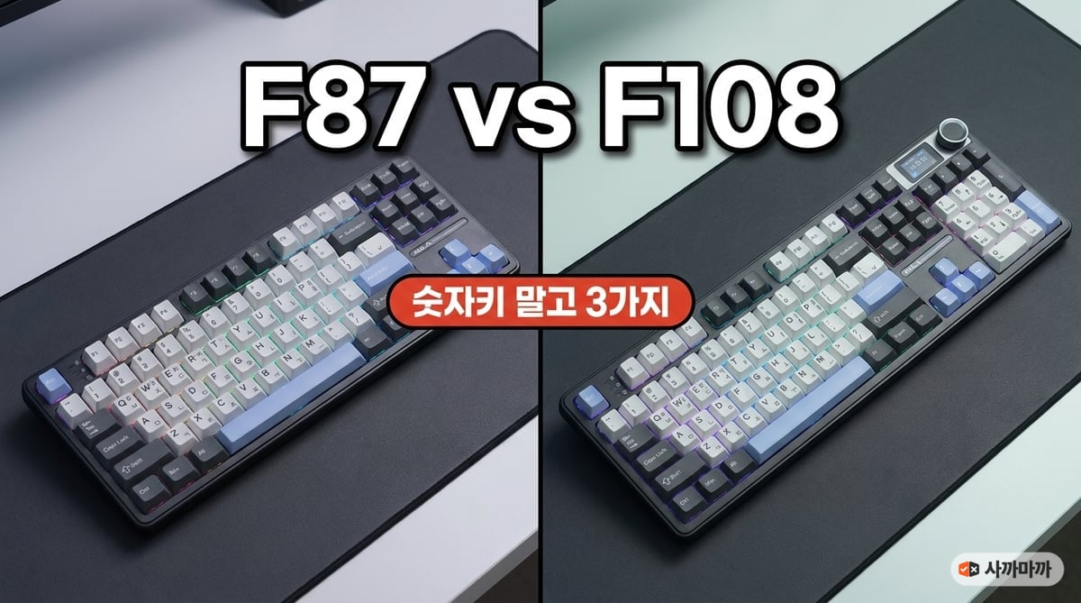 독거미 F87 Pro 텐키리스와 F108 Pro 풀배열 키보드 나란히 비교