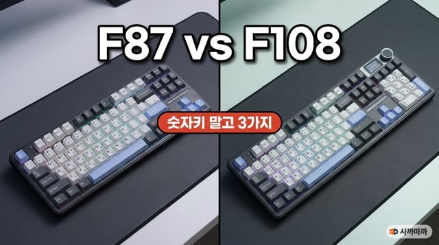 독거미 F87 Pro 텐키리스와 F108 Pro 풀배열 키보드 나란히 비교