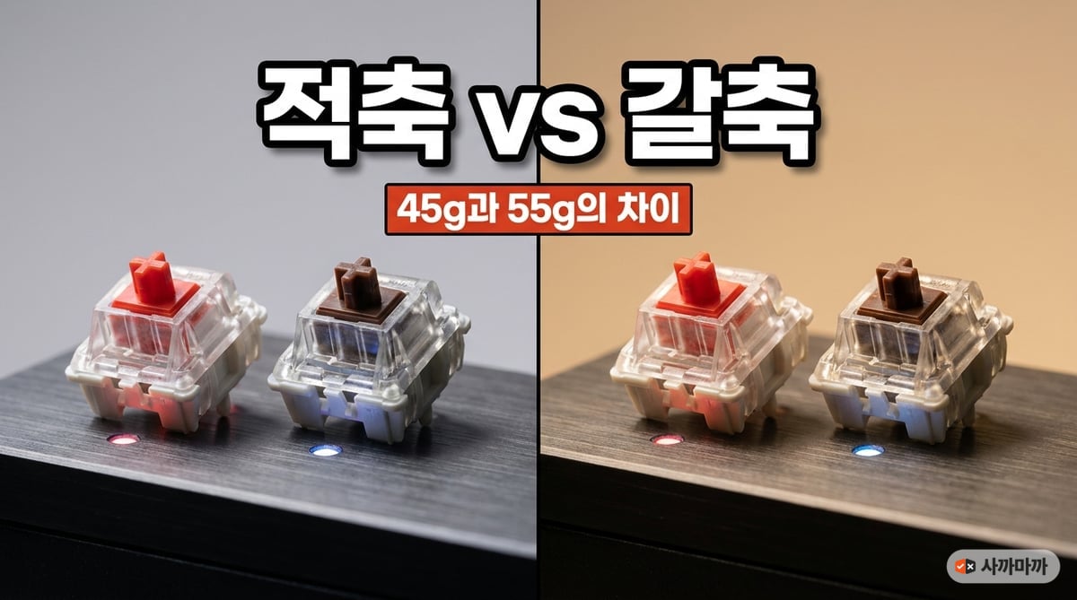 기계식 키보드 적축과 갈축 스위치 클로즈업 비교