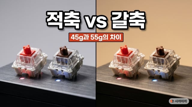 기계식 키보드 적축과 갈축 스위치 클로즈업 비교