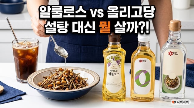 알룰로스 시럽 두 통과 올리고당 한 통을 나란히 놓은 대표 이미지